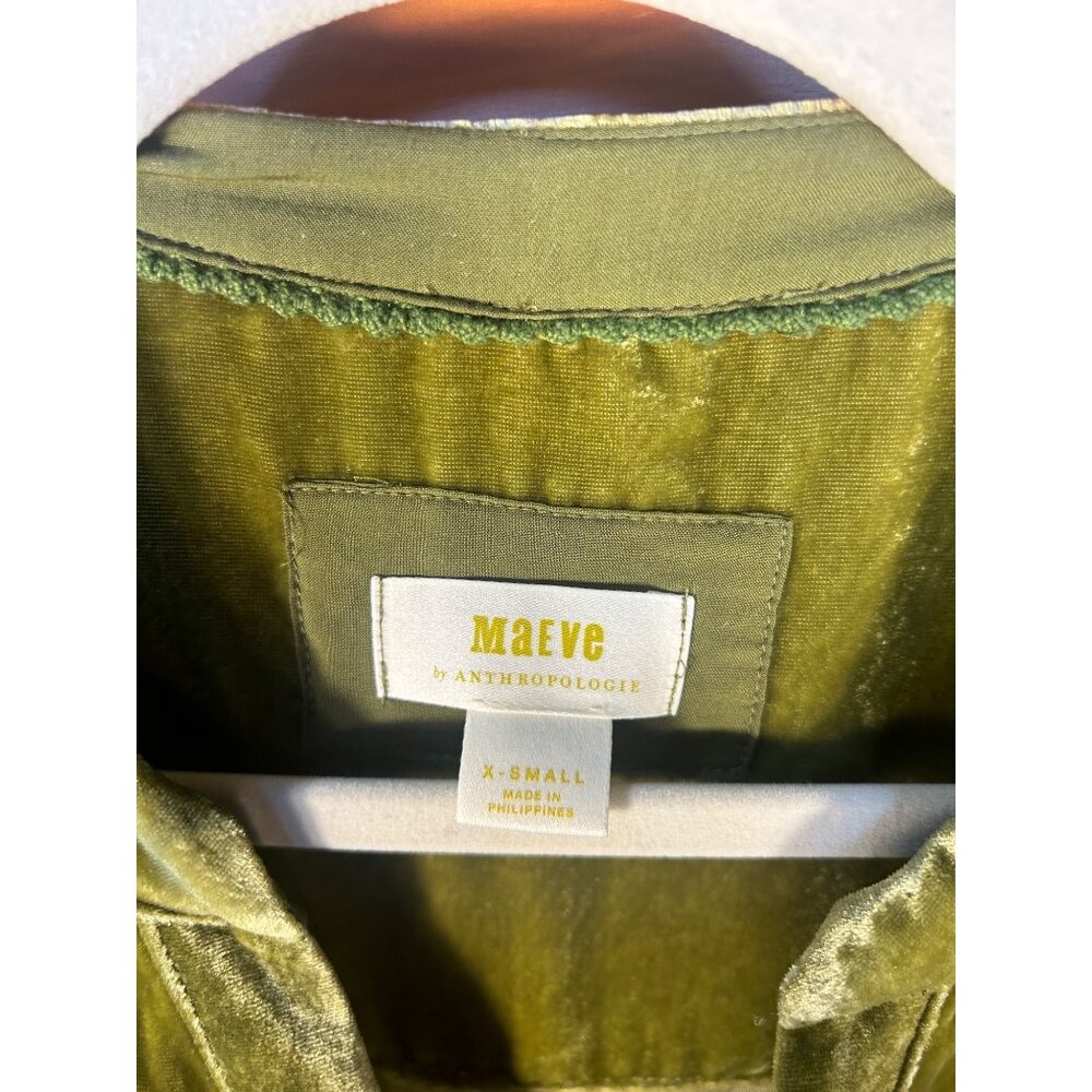 Maeve By Anthropologie XS Olive Green Tiered Velvet Dress XS - Picture 3 of 8